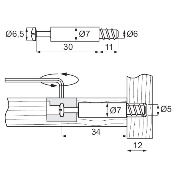 Minifix Samlebolt 5mm Trgevind - Elforzinket