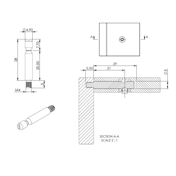 Samlebolt M4x20,5mm