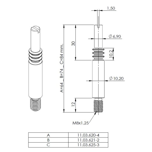 Samlebolt M8 - 74mm - til Fuerte Hus 103640