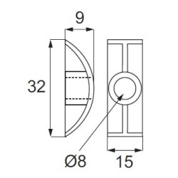 Halvmnebeslag 40 mm - 8 mm Hul