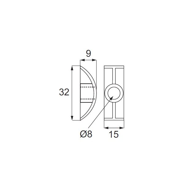 Halvmnebeslag 40 mm - 8 mm Hul