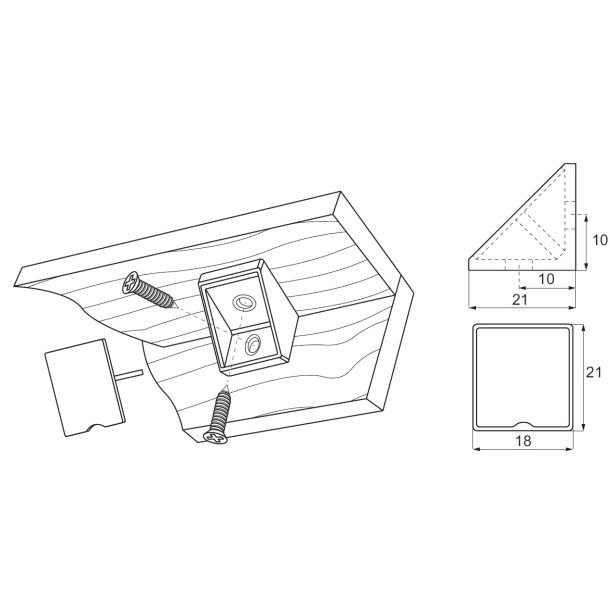 Hjrnesamlebeslag - 18mm - Hvid