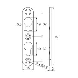 Hgtebeslag 75x15x3mm - Elforzinket