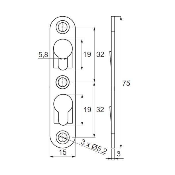 Hgtebeslag 75x15x3mm - Elforzinket