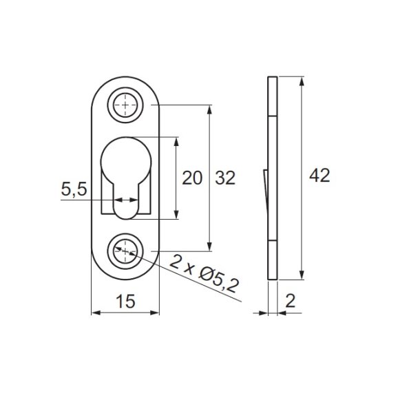 Hgtebeslag 42x15x2mm - Elforzinket