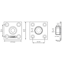 Bordbensbeslag Firkant med M10 Gevind