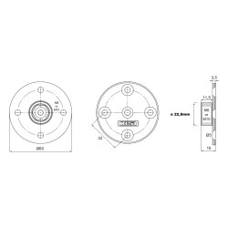 Bordbensbeslag Rund med M10 Gevind