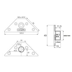 Bordbensbeslag Trekantet med M10 Gevind