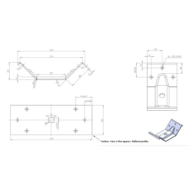 Bordsamlebeslag til Bordben  - 60x126mm - Elforzinket
