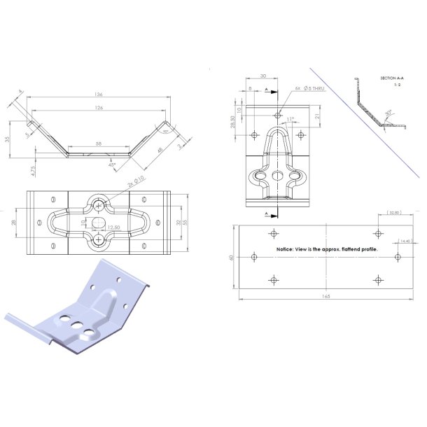 Bordsamlebeslag til Bordben  - 60x126mm - Elforzinket