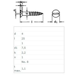 Trskrue Rustfri A2 - 4.0x25mm - Lige Krv - DIN 97