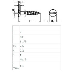 Trskrue Rustfri A2 - 4.0x30mm - Lige Krv - DIN 97