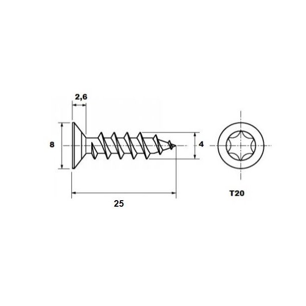 Sp�npladeskrue Torx T20 - 4.0x30mm - Rustfri A2
