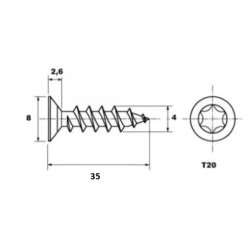 Sp�npladeskrue Torx T20 - 4.0x35mm - Rustfri A2