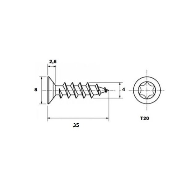 Sp�npladeskrue Torx T20 - 4.0x35mm - Rustfri A2