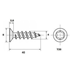 Sp�npladeskrue Torx T20 - 4.0x40mm - Rustfri A2