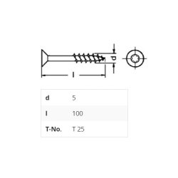 Spnpladeskrue Torx T25 - 5.0x100mm - Rustfri A2
