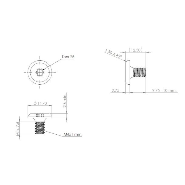 Samleskrue M6x10mm - Rustfri Stl (AISI  316)