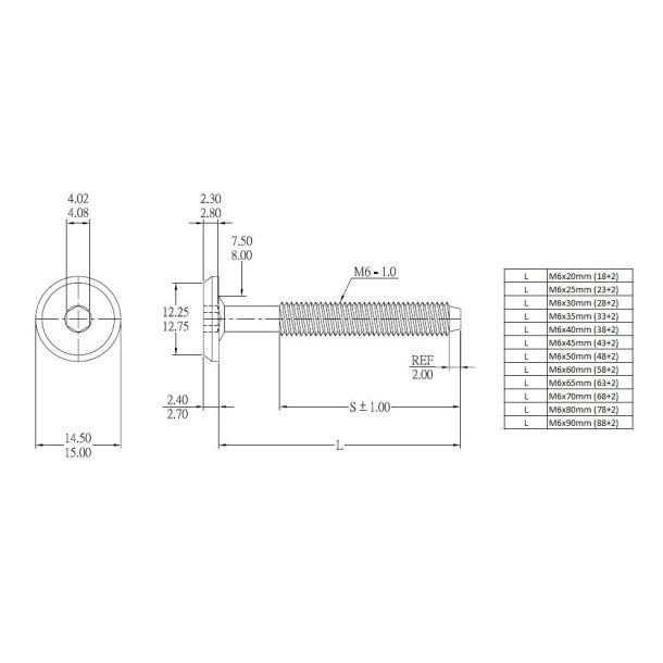 Samleskrue M6x40mm - Messing