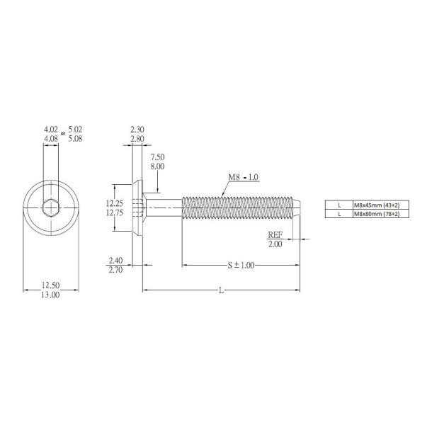 Samleskrue M8x45mm - Gulforzinket
