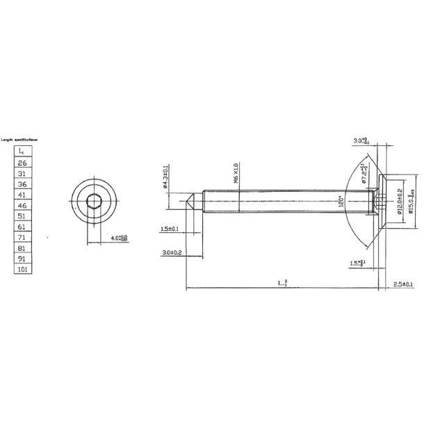 Samleskrue M6x40mm - Rustfri Stl (AISI  316)