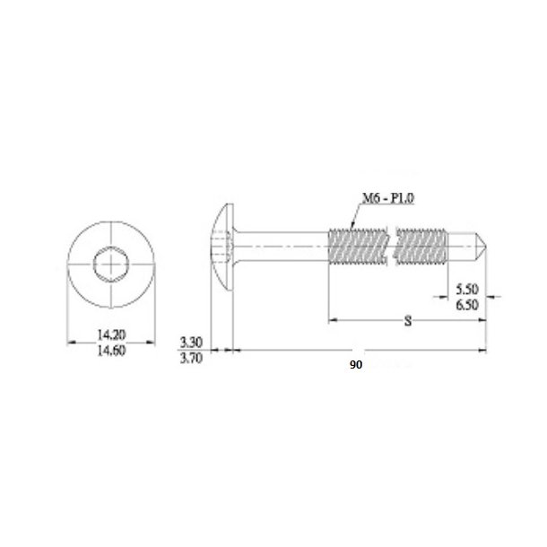 Samleskrue M6x90mm - Gulforzinket