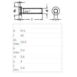 Buttonhead Bolt/Skrue M6x35mm - Rustfri A2- DIN 7380
