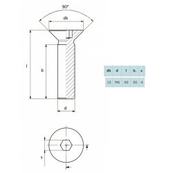 Undersnket Bolt M6x60mm - Gulforzinket - DIN 7991