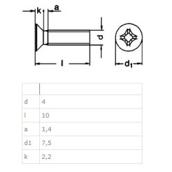 Undersnket Bolt M4x10mm - Rustfri A2 - DIN 965