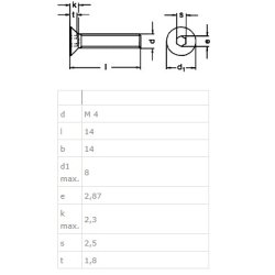Undersnket Bolt M4x14mm - Rustfri A2 - DIN 7991