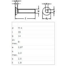 Undersnket Bolt M4x35mm - Rustfri A2 - DIN 7991