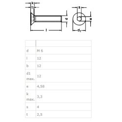 Undersnket Bolt M6x12mm - Rustfri A2 - DIN 7991