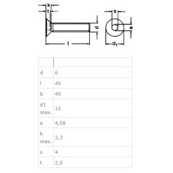 Undersnket Bolt M6x50mm - Rustfri A2 - DIN 7991
