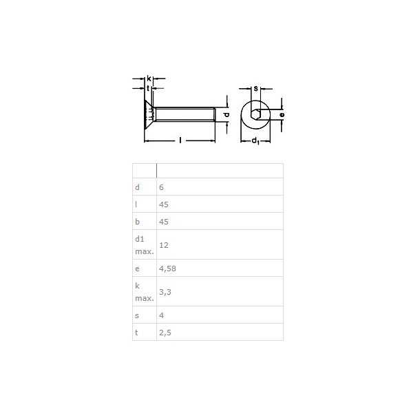 Undersnket Bolt M6x50mm - Rustfri A2 - DIN 7991
