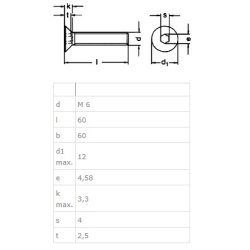 Undersnket Bolt M6x60mm - Rustfri A2 - DIN 7991