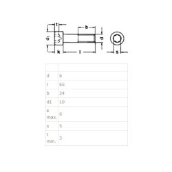 Unbrako Bolt M6x65mm - Rustfri A2 - DIN 912