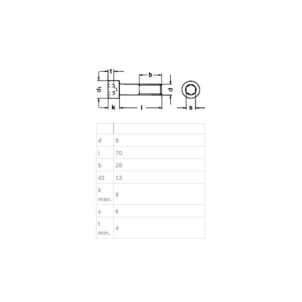 Unbrako Bolt M6x70mm - Rustfri A4 - DIN 912