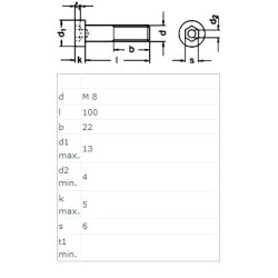 Unbrako Bolt M8x100mm - Rustfri A2 - DIN 6912