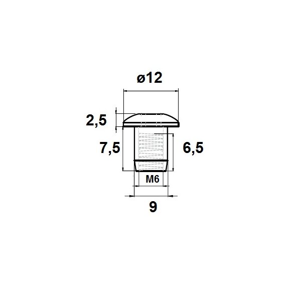 Messing Mbelhoved 12x7,5x9mm - M6 - Forniklet