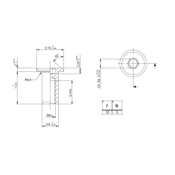 Messing Mbelhoved 15x10x9mm - M6 - Forniklet