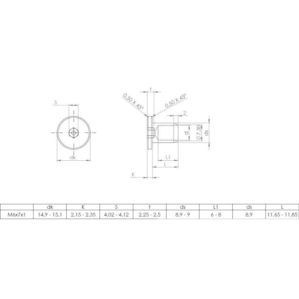 Rustfri Stl Mbelhoved 15x12x9mm - M6