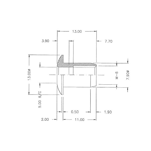 Messing Mbelhoved 13x11x8mm - M6 - Messing