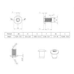 Rustfri Stl Mbelhoved 13x11x8mm - M6