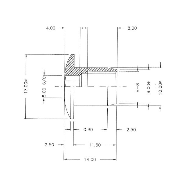 Messing Mbelhoved 17x14x10mm - M8 - Messing
