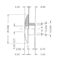 Messing Mbelhoved 30x7x12mm - M8 - Messing