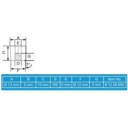 Messing Mbelhoved 13x10mm - M6 - Messing