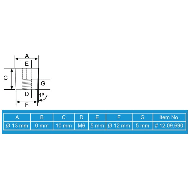 Messing Mbelhoved 13x10mm - M6 - Messing