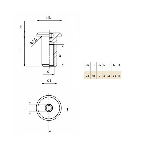 Stl Mbelhoved 15x9x18mm - M6 - Formessinget