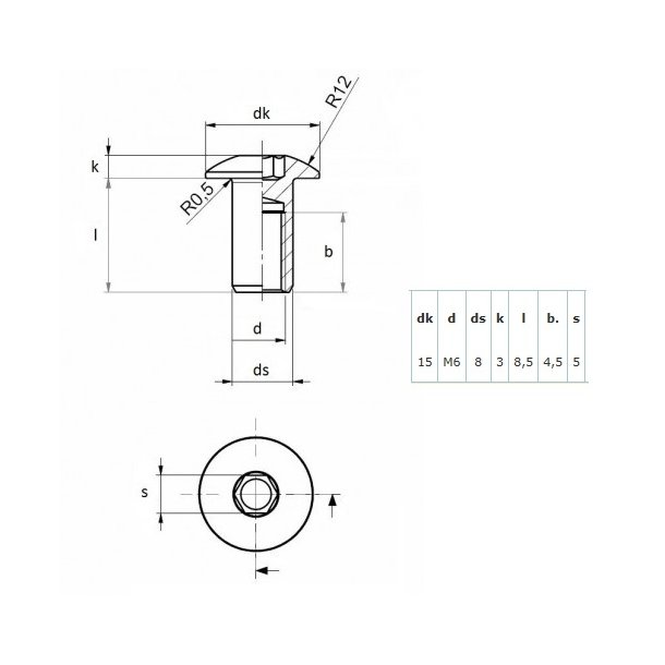 Stl Mbelhoved 15x8,5x8mm - M6 - Gulforzinket