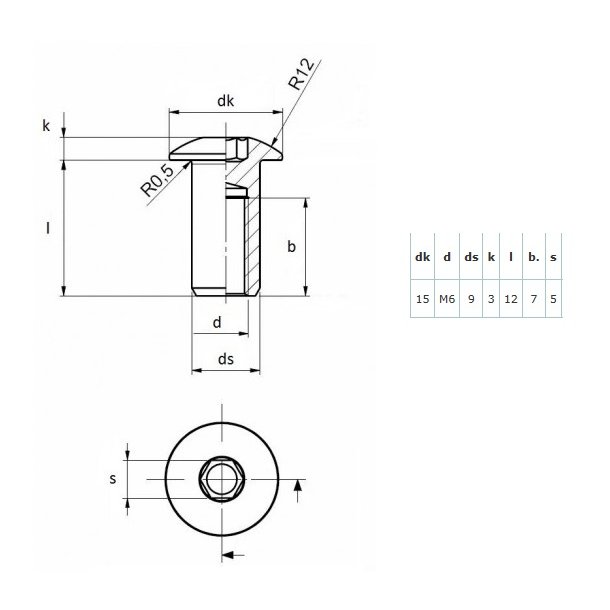 Stl Mbelhoved 15x9x12mm - M6 - Forniklet